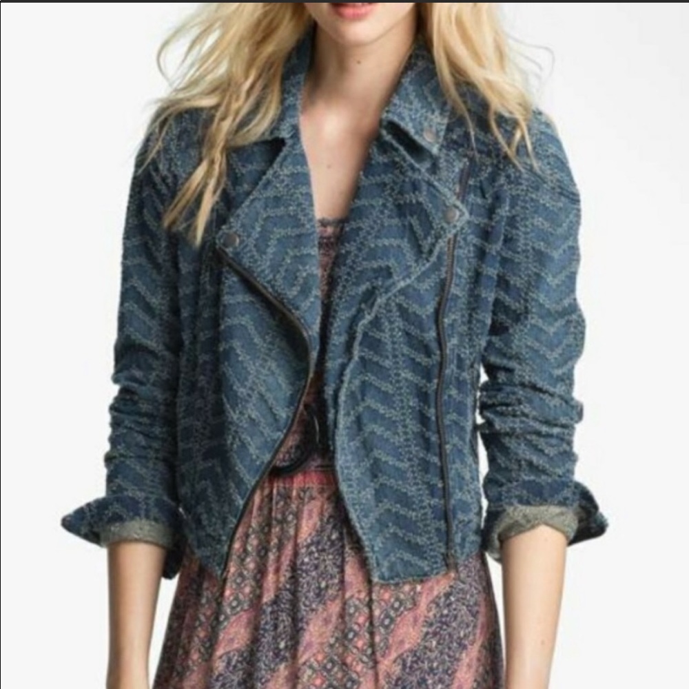 Free People Moto denim zipper jacket